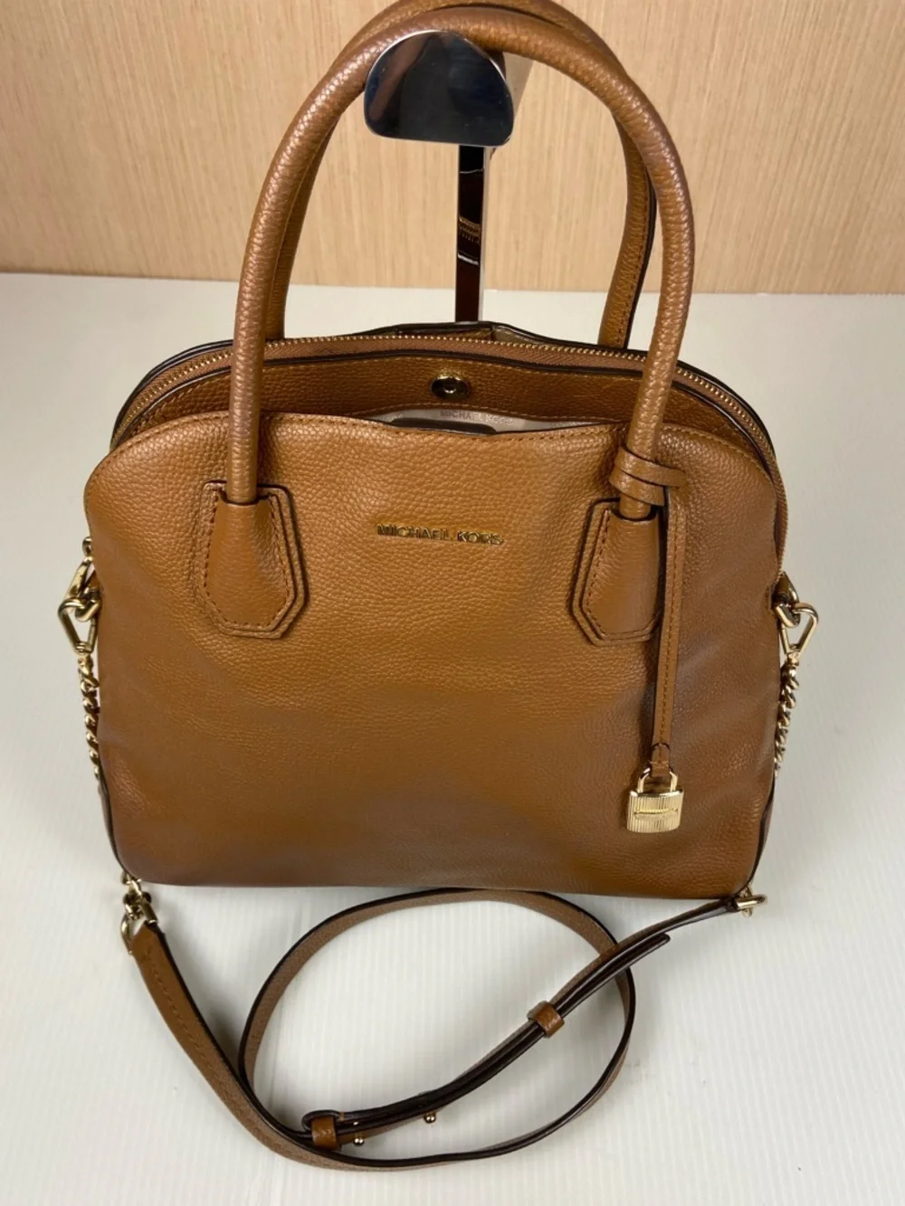 Michael Kors Mercer Medium Dome Satchel Luggage Pebbled Leather Crossbody Bag